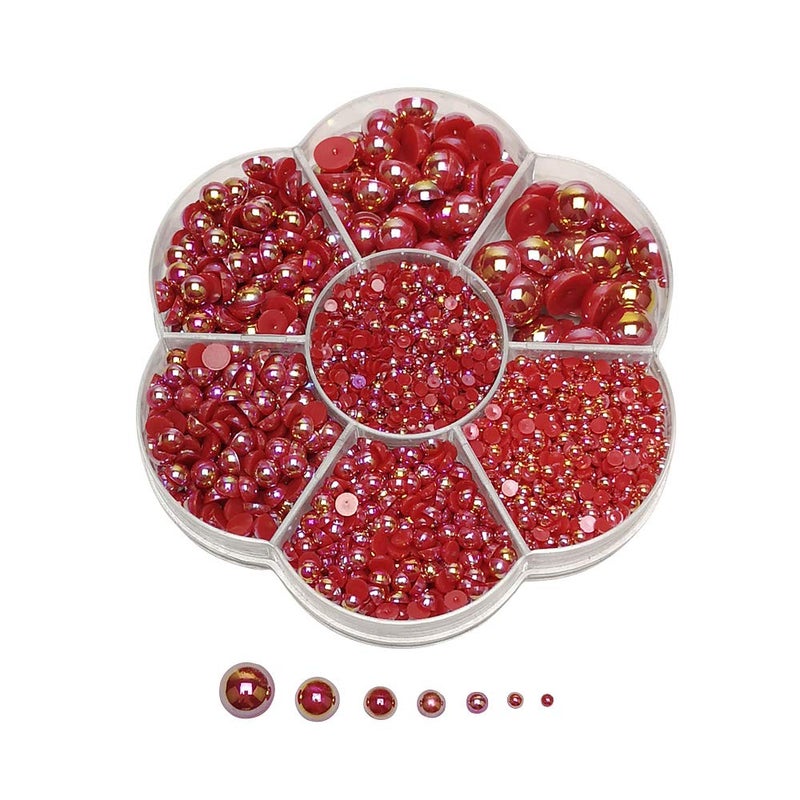 Chenkou Craft 3000PCS 1 Box Red Round Flatback Imitation Half Pearls Bead Loose Beads Gem (Red Half Ball) - Image 1
